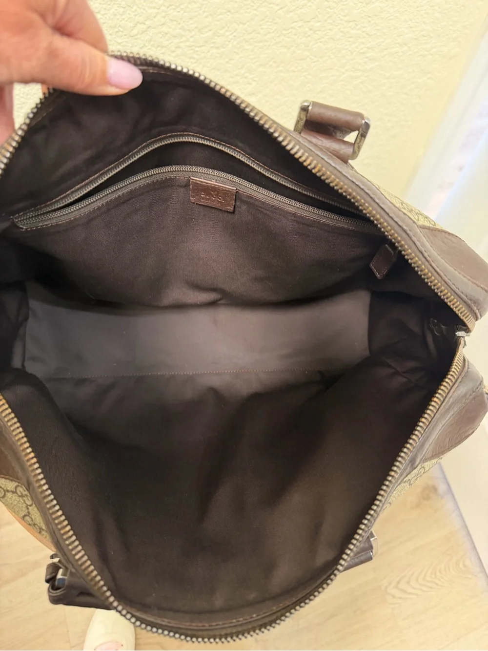 Gucci Beige GG Canvas Travel/Briefcase with Brown Leather and Green-Red Web